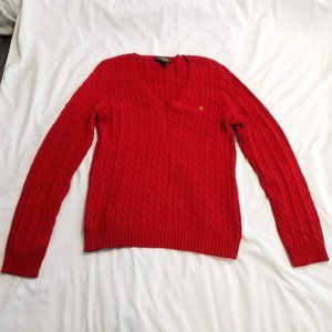 Lauren Ralph Lauren Red V-Neck Cotton Cable Knit Sweater Women's Large